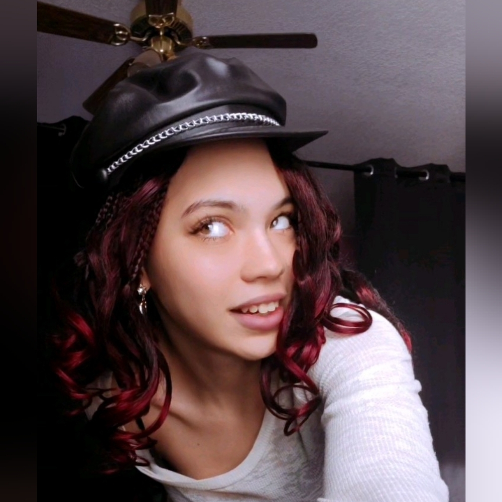 Stylish Black Leather Cap with Chain Detail